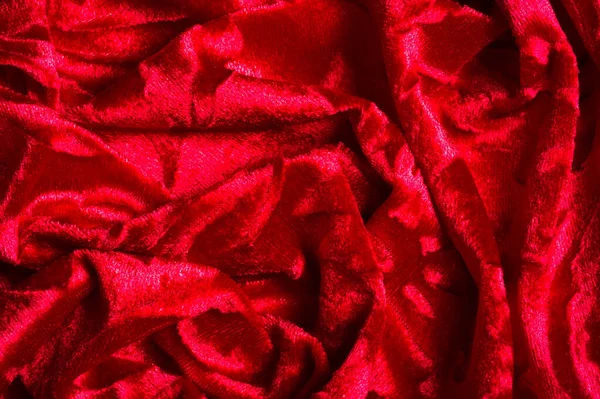 Terciopelo, tela de color rojo. Este magnífico tejido de terciopelo estirable h —  Fotos de Stock