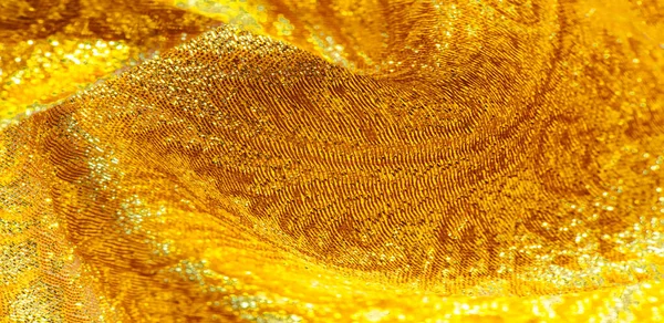 Texture background, pattern. fabric; yellow gold brocade. Organz — Stock Photo, Image