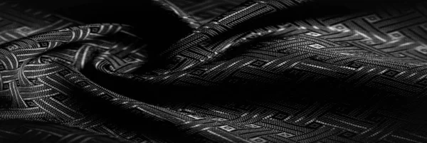 Achtergrond textuur, patroon. Zwarte zijde stof met een kleine chec — Stockfoto