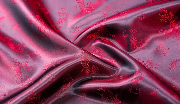 Textúra, szövet, piros selyem a Paisley mintával. Ez a gyönyörű Pén — Stock Fotó