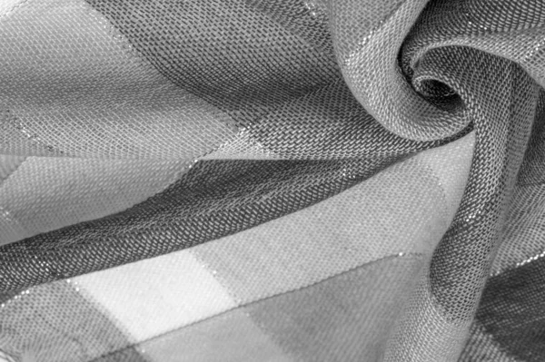 Tekstur, latar belakang, syal sutra feminin hitam dan putih dengan — Stok Foto
