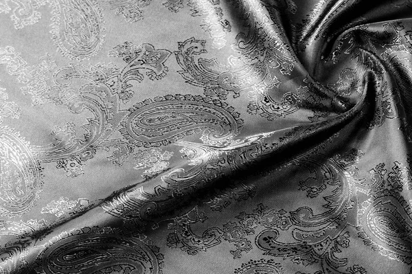 Texture, sfondo, tessuto grigio acciaio nero con patt paisley — Foto Stock