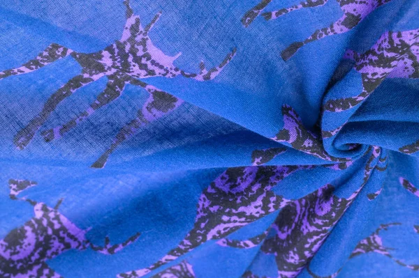 Textura, fundo, tecido de algodão de cor azul com uma impressão de — Fotografia de Stock