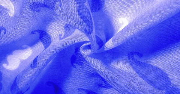 Текстура Фон, Синий шелк Ткань с окрашенной мультфильм Мустак — стоковое фото