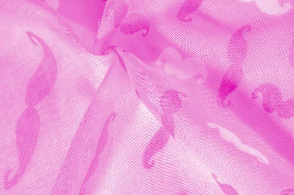 Φόντο υφής, ροζ μετάξι ύφασμα με ζωγραφισμένα κινούμενα σχέδια — Φωτογραφία Αρχείου