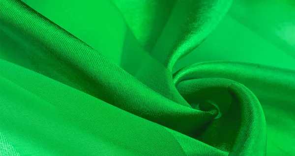 Textur, Hintergrund, grün seidengestreifter Stoff mit Metallic-Muster — Stockfoto