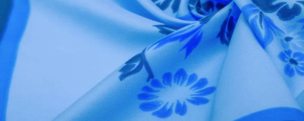 Doku, arka plan, desen, çiçek pri ile narin mavi ipek — Stok fotoğraf