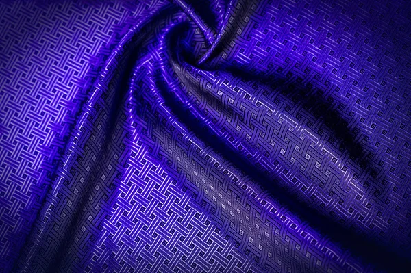 Achtergrond textuur, patroon. Blauwe zijde stof met een kleine cheque — Stockfoto