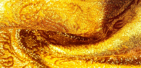 Tekstura, tło, wzór. tkaniny żółte złoto Brokat. Organz — Zdjęcie stockowe