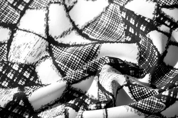 Υφή, φόντο, μοτίβο. λευκό ύφασμα με μαύρο αφηρημένο f — Φωτογραφία Αρχείου