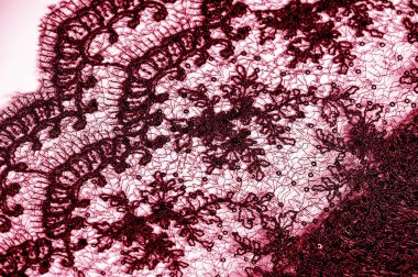 Doku, desen, beyaz bir arka plan üzerinde kırmızı dantel kumaş. Şarküteri