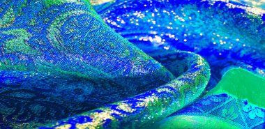 Doku arka planı, desen. mavi brokar kumaş. Organza brocad