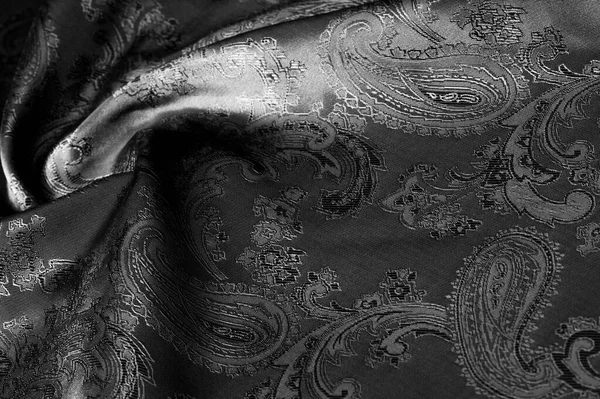 Textura, pozadí, černá ocel šedá tkanina s paisleyovým Pattem — Stock fotografie