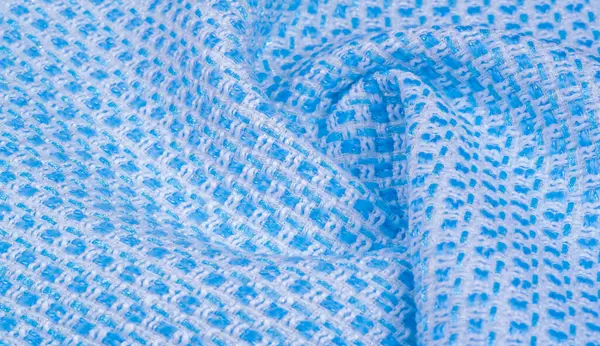 Tekstura, tkanina, wzór. Duży splot niebieskich i białych nici, — Zdjęcie stockowe