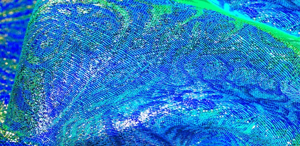 Textura de fondo, patrón. tejido de brocado azul. Brocado de organza —  Fotos de Stock