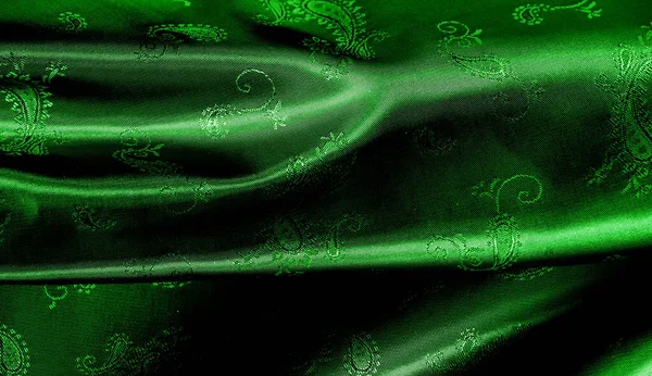 Текстура, фон, візерунок Зелений шовковий шифон тканини з па — стокове фото
