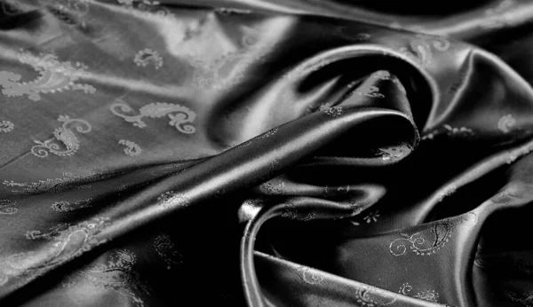 Texture, Black silk chiffon fabric with paisley print. fabulous — Stock Photo, Image