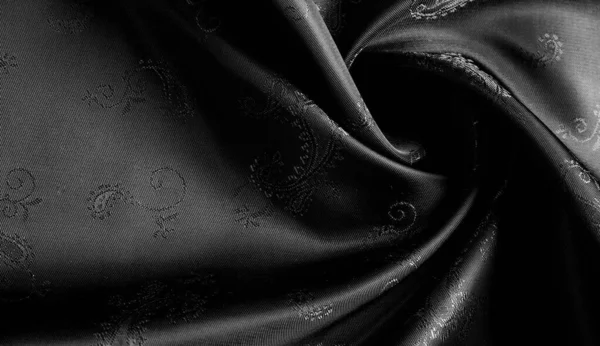 Textur, schwarzer Seidenchiffonstoff mit Paisley-Print. fabelhaft — Stockfoto