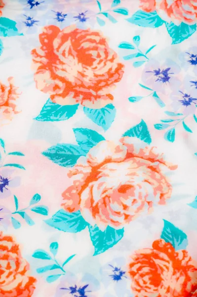 Texture pattern cotton fabric. Flowers roses on a white backgrou — Stock Photo, Image