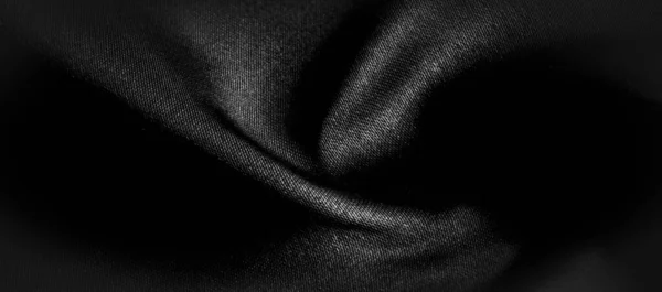 Texture, fond, motif. Tissu en soie noire. Il est noir et — Photo