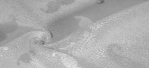 Textura fundo, tecido de seda branca com musta desenhos animados pintados — Fotografia de Stock