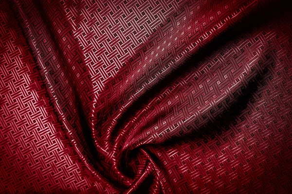Texture Fond Motif Tissu Soie Rouge Avec Petit Motif Carreaux — Photo