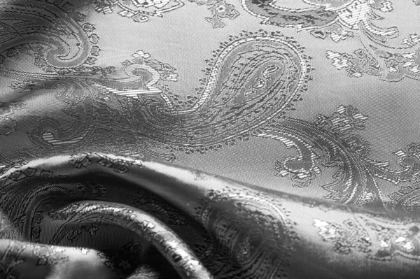 Textura, fundo, tecido cinza de aço preto com um patt paisley — Fotografia de Stock