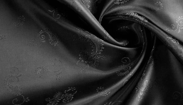 Textura, černá hedvábná tkanina s Paisleym tiskem. Báječné — Stock fotografie