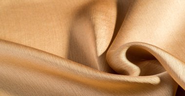 Arka plan, desen, doku, bej altın ipek kumaş Pürüzsüz mat bir kaplamaya sahiptir ve hafif bükümlü bir iplik sayesinde dayanıklıdır. Tasarımdan projelerinize kadar her şey için bu lüks kumaşı kullanın