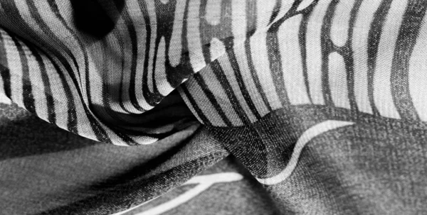 Tekstura, tło, wzór, tapeta. Czarna, biała tkanina jedwabna — Zdjęcie stockowe