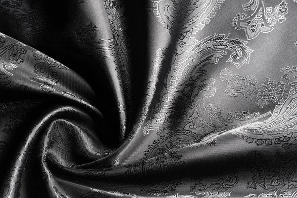 Texture, background, black steel gray fabric with a paisley patt — Stock Photo, Image