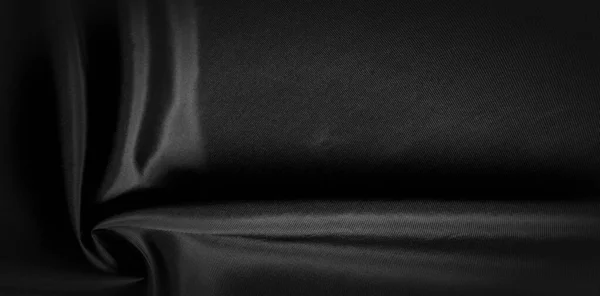 Textúra, háttér, mintázat. Fekete selyemszövet. Ez fekete és — Stock Fotó