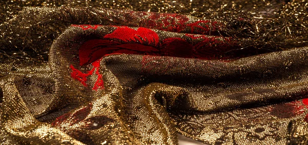 Texture, sfondo, modello, pizzo con paillettes oro lacca elastica — Foto Stock