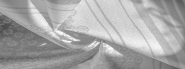 Doku deseni, beyaz arka plan üzerinde siyah gri ipek kumaş, f