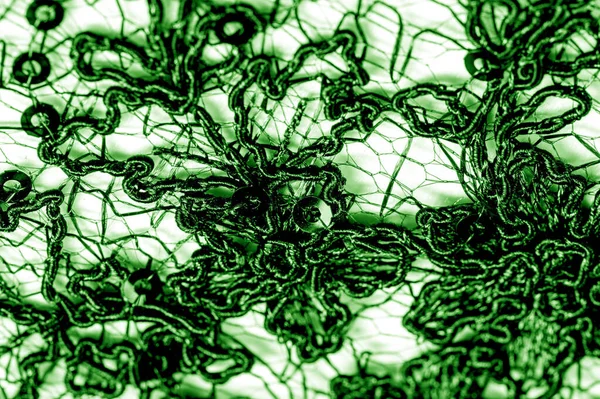 흰색 배경에 녹색의 질감, 패턴, 레이스 원단. 일 — 스톡 사진