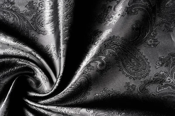 Doku, arka plan, bir paisley patt ile siyah çelik gri kumaş — Stok fotoğraf