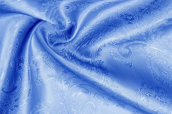 Tekstur, latar belakang, pola. Kain berwarna biru sutra. Kemewahan di — Stok Foto