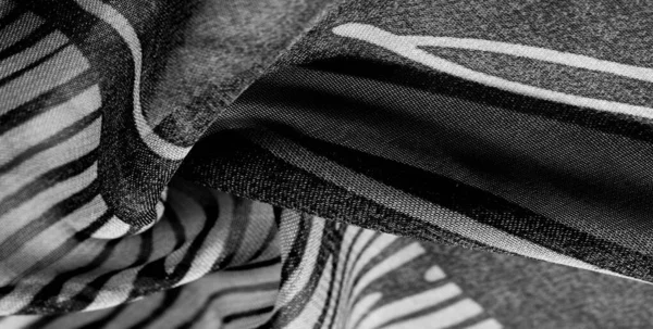 Texture, background, pattern, wallpaper. Black white silk fabric — Stock Photo, Image