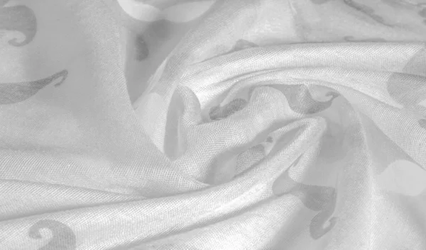 Текстурный фон, белая шелковая ткань с раскрашенной карикатурой муста — стоковое фото