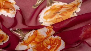 Doku, arka plan, pembe çiçek pri ile bordo ipek kumaş