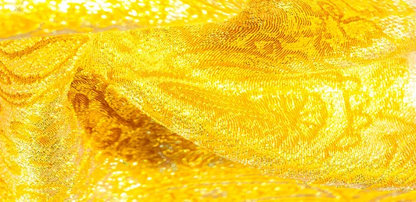 Fundo da textura, padrão. tecido; brocado de ouro amarelo. Organz — Fotografia de Stock