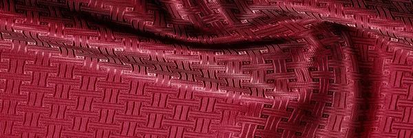 Struttura Dello Sfondo Motivo Tessuto Seta Rossa Con Piccolo Motivo — Foto Stock