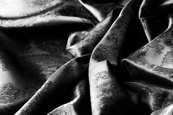 텍스처, 배경, 페이즐리 패트가 있는 블랙 스틸 그레이 패브릭 — 스톡 사진