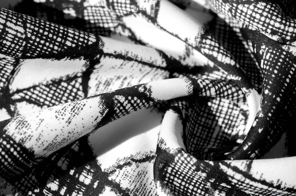 Textur, Hintergrund, Muster. weißer Stoff mit schwarzem abstrakten f — Stockfoto
