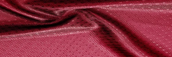 Tekstur Latar Belakang Pola Kain Sutra Merah Dengan Pola Kotak — Stok Foto