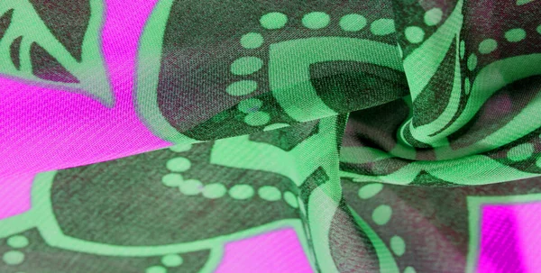 Текстура фоновий візерунок шпалер. Зелено-рожева чорна шовкова тканина — стокове фото
