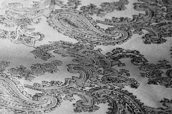 Texture, sfondo, tessuto grigio acciaio nero con patt paisley — Foto Stock