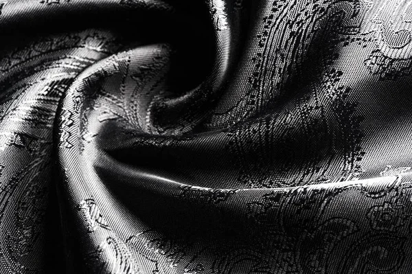 Textura, fundo, tecido cinza de aço preto com um patt paisley — Fotografia de Stock