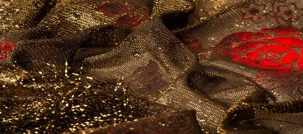 Texture, sfondo, modello, pizzo con paillettes oro lacca elastica — Foto Stock