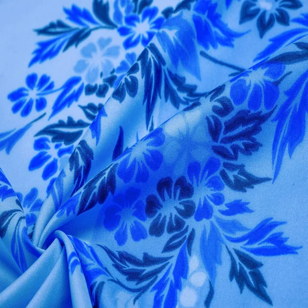 Textura, fundo, padrão, seda azul delicada com pri floral — Fotografia de Stock